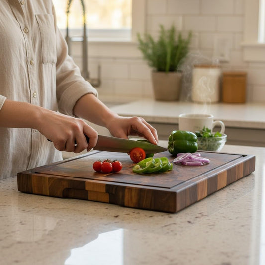 20x15x2" Premium Walnut Wood Cutting Board, Handcrafted Butcher Block with Checkered Pattern, Professional Kitchen Chopping Board Gift Box Packaging Beeswax & Olive oil