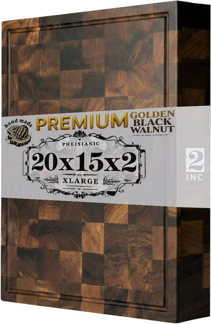 20x15x2" Premium Walnut Wood Cutting Board, Handcrafted Butcher Block with Checkered Pattern, Professional Kitchen Chopping Board Gift Box Packaging Beeswax & Olive oil
