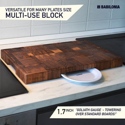 American Black Walnut Cutting Board - 15.7 x 10.2 Inch (ExtraThick 1.7") Hardwood Butcher Block, Charcuterie, Heavy Duty End Grain Wood Chopping Board with Juice Groove & Handle (Oil & Plate Included)