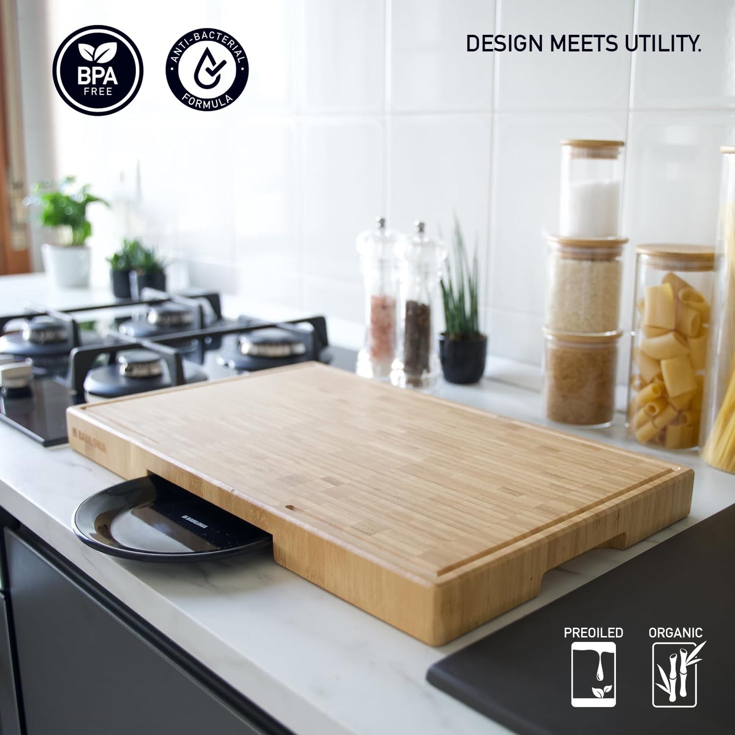 American Black Walnut Cutting Board - 15.7 x 10.2 Inch (ExtraThick 1.7") Hardwood Butcher Block, Charcuterie, Heavy Duty End Grain Wood Chopping Board with Juice Groove & Handle (Oil & Plate Included)