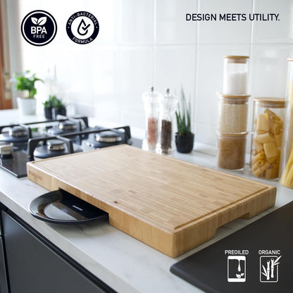 American Black Walnut Cutting Board - 15.7 x 10.2 Inch (ExtraThick 1.7") Hardwood Butcher Block, Charcuterie, Heavy Duty End Grain Wood Chopping Board with Juice Groove & Handle (Oil & Plate Included)