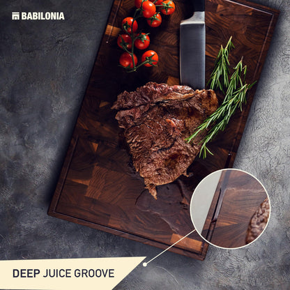 American Black Walnut Cutting Board - 15.7 x 10.2 Inch (ExtraThick 1.7") Hardwood Butcher Block, Charcuterie, Heavy Duty End Grain Wood Chopping Board with Juice Groove & Handle (Oil & Plate Included)