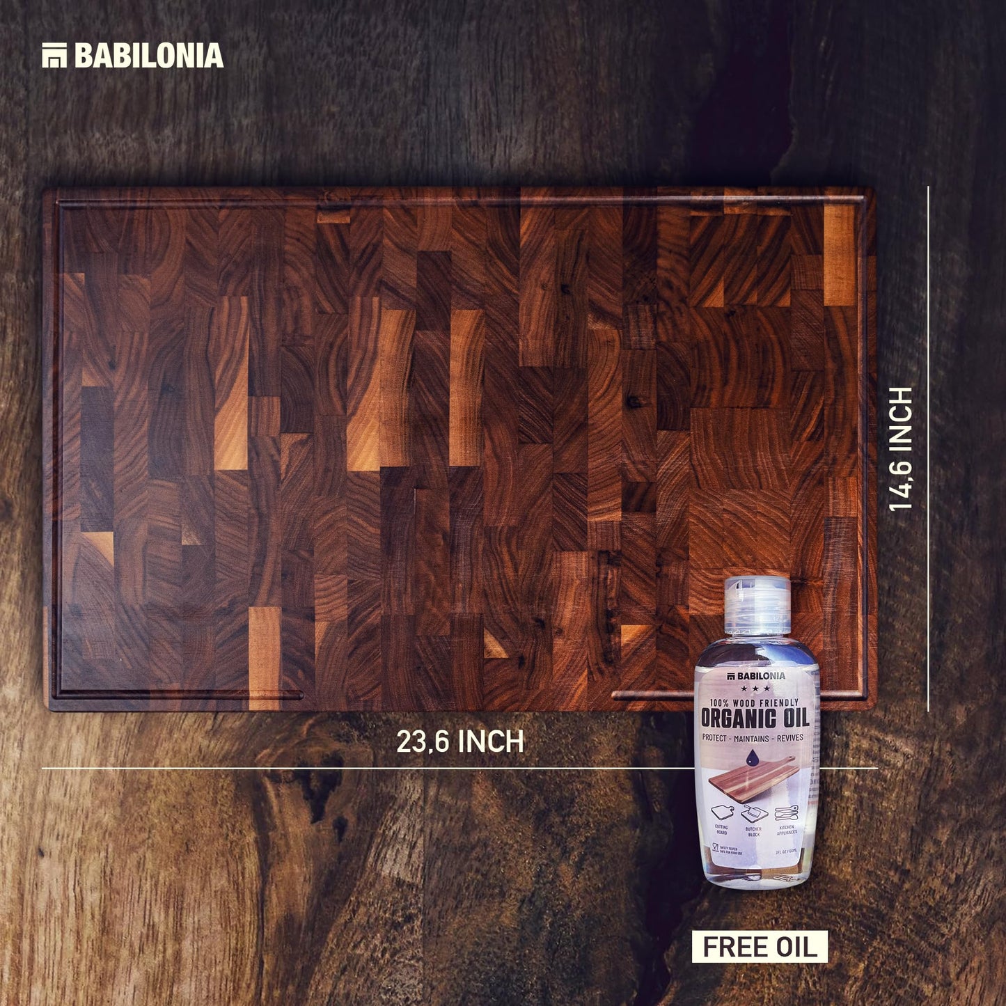 American Black Walnut Cutting Board - 15.7 x 10.2 Inch (ExtraThick 1.7") Hardwood Butcher Block, Charcuterie, Heavy Duty End Grain Wood Chopping Board with Juice Groove & Handle (Oil & Plate Included)