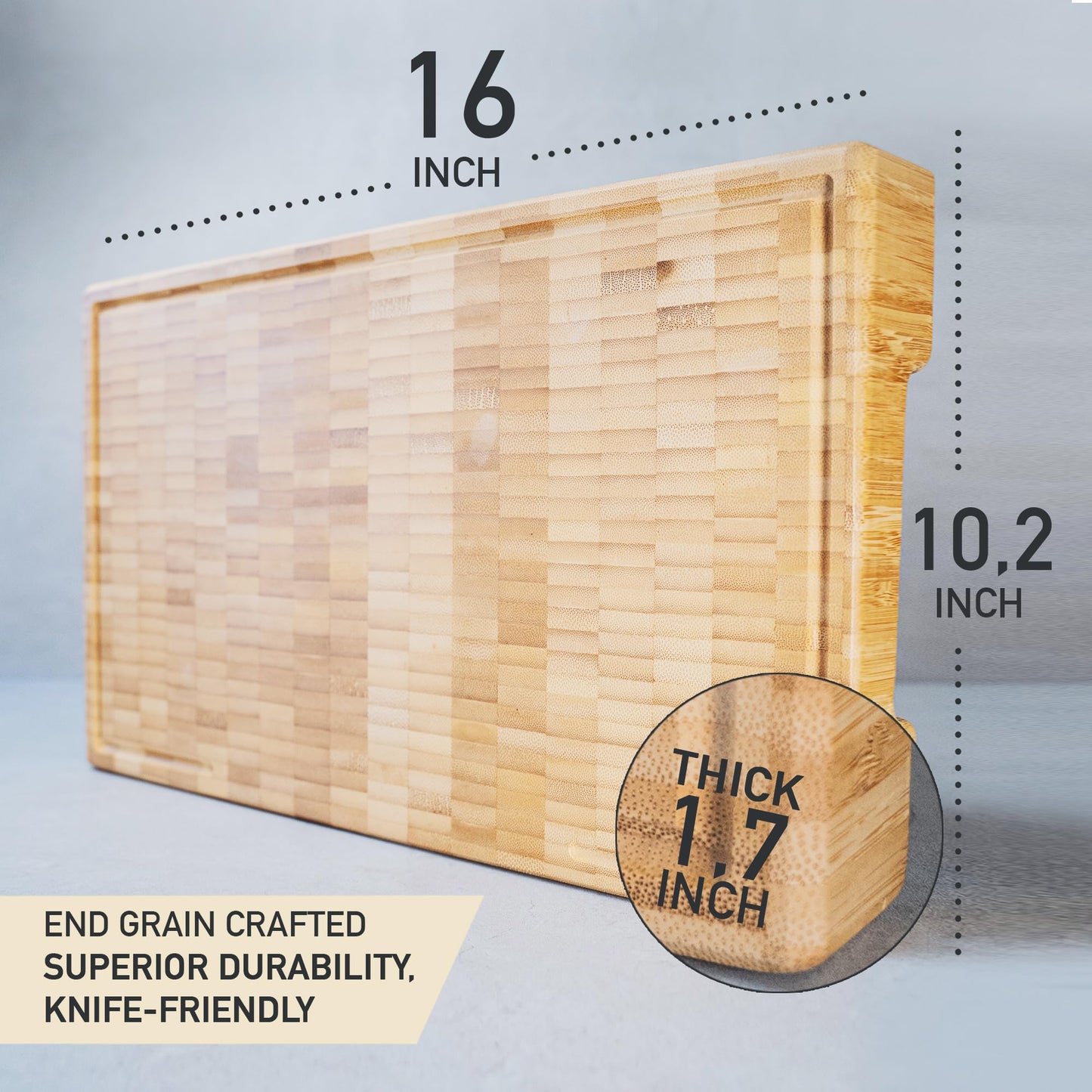 American Black Walnut Cutting Board - 15.7 x 10.2 Inch (ExtraThick 1.7") Hardwood Butcher Block, Charcuterie, Heavy Duty End Grain Wood Chopping Board with Juice Groove & Handle (Oil & Plate Included)