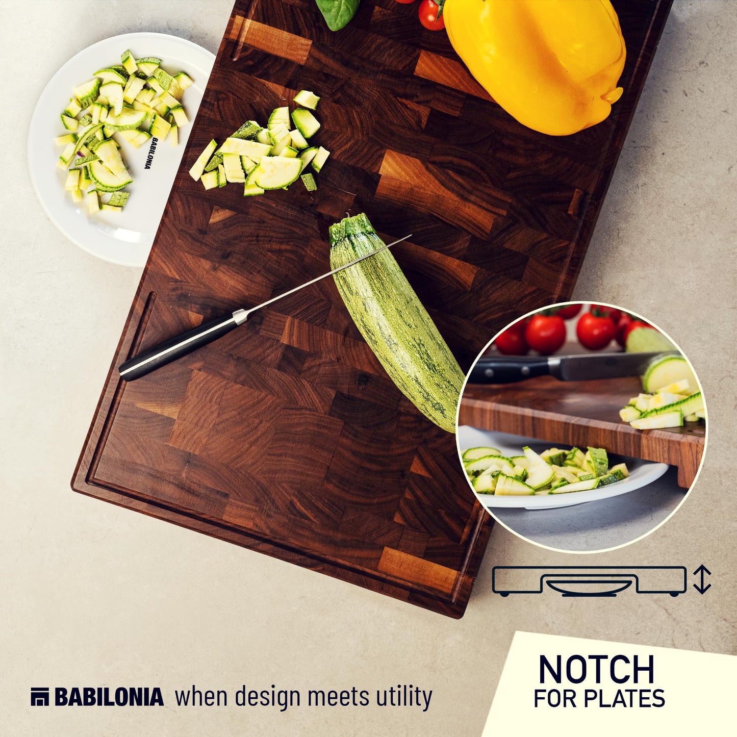 American Black Walnut Cutting Board - 15.7 x 10.2 Inch (ExtraThick 1.7") Hardwood Butcher Block, Charcuterie, Heavy Duty End Grain Wood Chopping Board with Juice Groove & Handle (Oil & Plate Included)