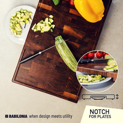 American Black Walnut Cutting Board - 15.7 x 10.2 Inch (ExtraThick 1.7") Hardwood Butcher Block, Charcuterie, Heavy Duty End Grain Wood Chopping Board with Juice Groove & Handle (Oil & Plate Included)