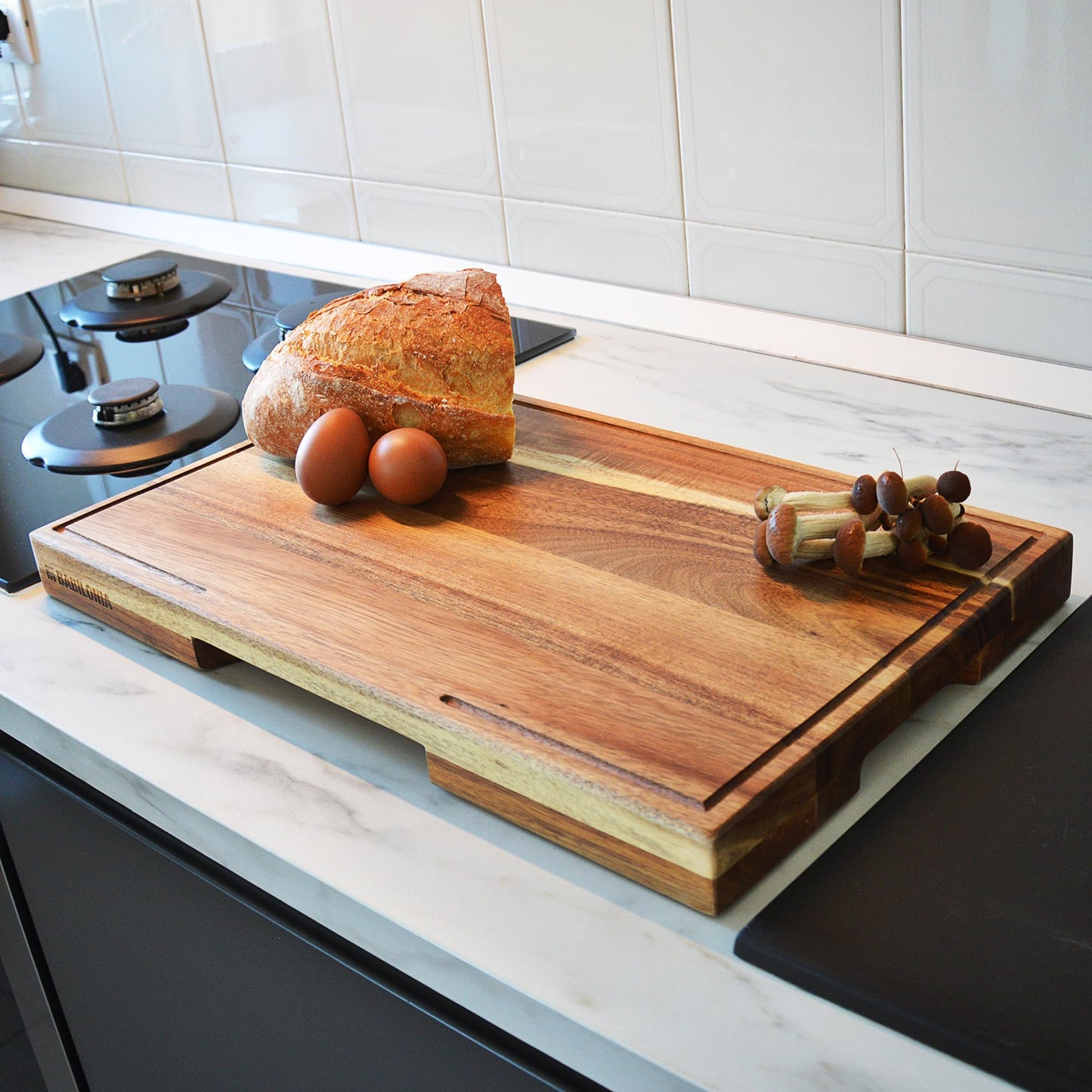 American Black Walnut Cutting Board - 15.7 x 10.2 Inch (ExtraThick 1.7") Hardwood Butcher Block, Charcuterie, Heavy Duty End Grain Wood Chopping Board with Juice Groove & Handle (Oil & Plate Included)