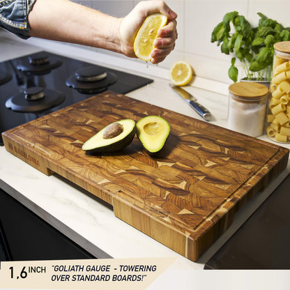 American Black Walnut Cutting Board - 15.7 x 10.2 Inch (ExtraThick 1.7") Hardwood Butcher Block, Charcuterie, Heavy Duty End Grain Wood Chopping Board with Juice Groove & Handle (Oil & Plate Included)