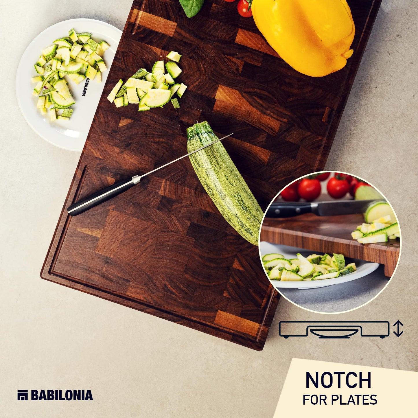 American Black Walnut Cutting Board - 15.7 x 10.2 Inch (ExtraThick 1.7") Hardwood Butcher Block, Charcuterie, Heavy Duty End Grain Wood Chopping Board with Juice Groove & Handle (Oil & Plate Included)