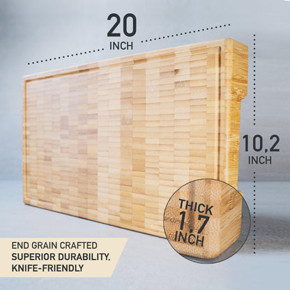 American Black Walnut Cutting Board - 15.7 x 10.2 Inch (ExtraThick 1.7") Hardwood Butcher Block, Charcuterie, Heavy Duty End Grain Wood Chopping Board with Juice Groove & Handle (Oil & Plate Included)