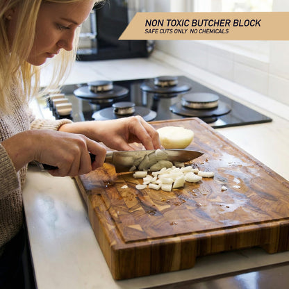 American Black Walnut Cutting Board - 15.7 x 10.2 Inch (ExtraThick 1.7") Hardwood Butcher Block, Charcuterie, Heavy Duty End Grain Wood Chopping Board with Juice Groove & Handle (Oil & Plate Included)