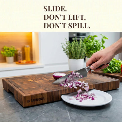 American Black Walnut Cutting Board - 15.7 x 10.2 Inch (ExtraThick 1.7") Hardwood Butcher Block, Charcuterie, Heavy Duty End Grain Wood Chopping Board with Juice Groove & Handle (Oil & Plate Included)