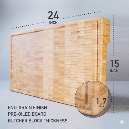American Black Walnut Cutting Board - 15.7 x 10.2 Inch (ExtraThick 1.7") Hardwood Butcher Block, Charcuterie, Heavy Duty End Grain Wood Chopping Board with Juice Groove & Handle (Oil & Plate Included)